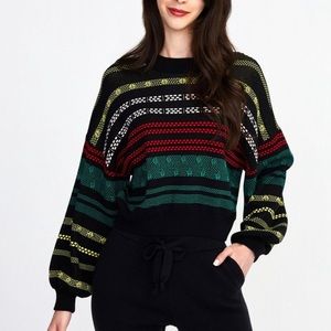525 America Brick Jacquard Cropped Sweater NWT